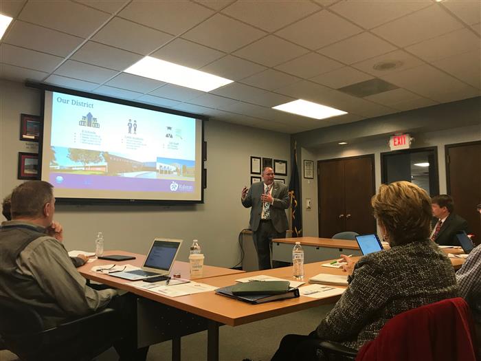 This image shows Dr. Mark Adler speaking to the AdvancED Accreditation Team